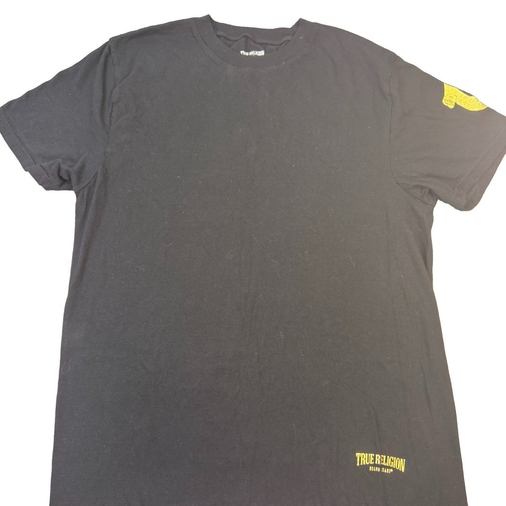 True Religion T-Shirt Men's Sz L Black Cotton Short Sleeve Gold Logo Graphic Tee